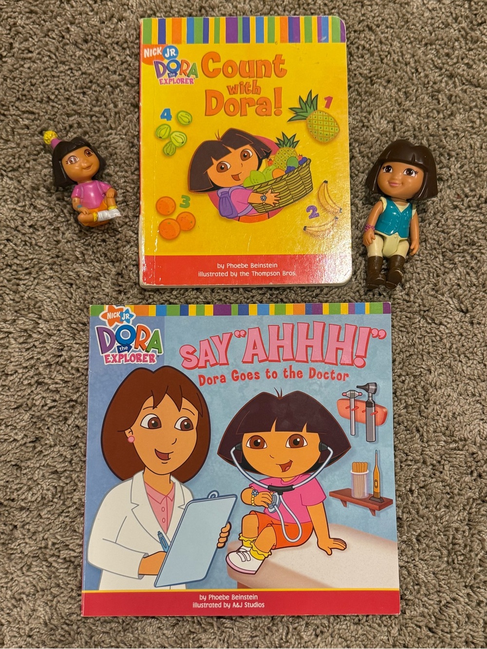 Dora The Explorer Figure Lot with Count With Dora & Dora Goes to the Doctor Book